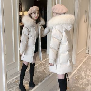Womens Mid-Length Slim Fit down Jacket with Large Fur Collar Winter Coat Hooded Thick Trendy Korean Style Commute Fashion