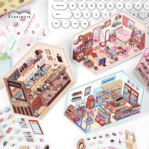 Kawaii 3D Corner Room Phong Cảnh Miếng Dán DIY Pocket Cabin Cảnh Lễ Hội Quà Tặng Văn Phòng Phẩm Chất Liệu PET 130x205mm