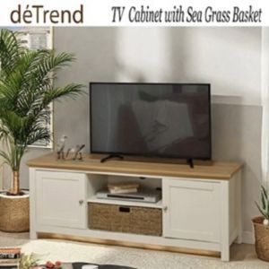 detrend 60" TV Stand/TV Stand Entertainment Single with Shelves and 2 Door Storage Cabinet with Cable Trough Fits TVs up to 65" (White Gray) -7332