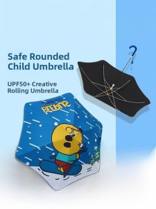 Child Safety Umbrella round Corner Long Handle Roller Black Glue Reflective Strip Cute Student Rainproof Umbrella for Boys And Girls
