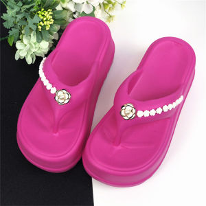 รองเท้าแตะส้นหนาสำหรับผู้หญิงในช่วงฤดูร้อน รองเท้าแตะแบบสวมส้นแบน พื้นยาง กันลื่น รองเท้าแตะชายหาดแบบลำลอง