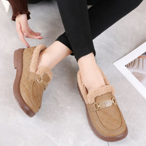 Old Beijing Cotton Shoes Women Winter Outdoor Wear Thickened Fleece Lined Slip-On Loafers Fashionable Warm Bean Bean Shoes