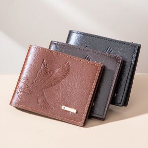 Mens Vintage Eagle Pattern PU Leather Short Bifold Wallet Anti-theft Card Holder Coin Purse Gift