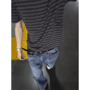 LIUBU | American Streetwear Striped Thorn Pattern Boxy Short Sleeve T-Shirt