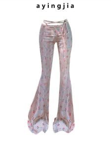 Rose Print High Waist Slimming Straight Leg Casual Pants Womens Tapered Floor Length Bell Bottoms Comfortable Commute Style