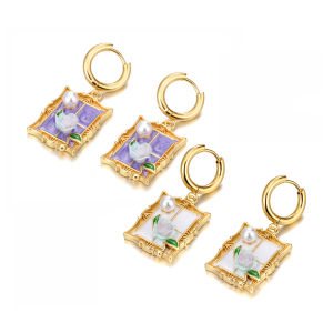 Lokaer Simulated Pearls Vintage French Style Hoop Earrings Fashion Luxury Versatile Middle-Age Oil Painting Jewelry E25071