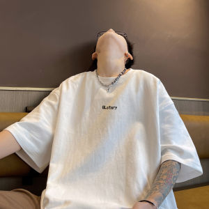 เสื้อยืดคอกลมแขนสั้นผ้าฝ้ายแท้ 320 กรัม ทรงหลวม ทรงอเมริกัน เสื้อยืดผู้ชาย ทรงโอเวอร์ไซส์ แขนยาวครึ่งนิ้ว ทรงลำลอง