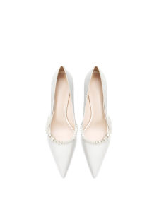 รองเท้าส้นสูงผ้าซาตินสไตล์ฝรั่งเศสสำหรับผู้หญิง 2024 รองเท้าแต่งงานแบบใหม่ รองเท้าส้นสูงแบบสวมหัวแหลม ดีไซน์เก๋ไก๋ รองเท้าแฟชั่น