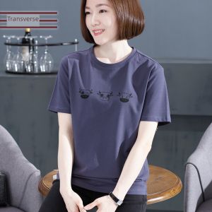 Loose Short Sleeve T-Shirt Womens Korean Style round Neck Letter Embroidery Flower White Versatile Summer Top plus Size