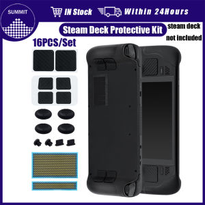 16 Pcs Protective Kit for Steam Deck Dust Plug Button Sticker Silicone Joystick Cap Dust Fliter Net Console Protector Set