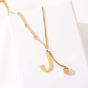 Vintage Gold Stainless Steel Tassel Initial Letter Pendant Necklace Fashion Accessories Jewelry Stylish For Women