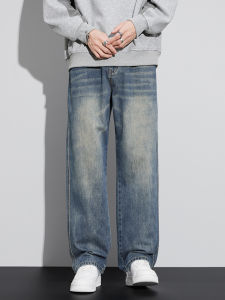Baggy Straight Mens Jeans Autumn New Vintage Blue Wash Cotton Wide-leg Denim Pants Streetwear Fashion Korean Casual Trousers