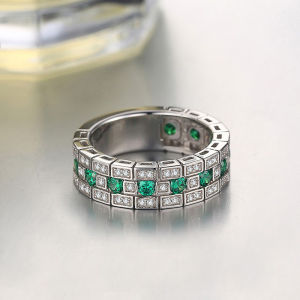 Huitan Nữ Lát Đá Cubic Zirconia Màu Xanh Lá Cây Nhẫn Thời Trang Cao Cấp Cưới Ban Nhạc Hợp Thời Trang Tuyên Bố Trang Sức Quà Tặng Cho Mẹ