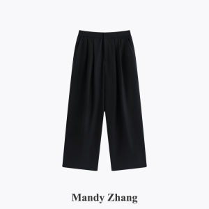 French Plicate Spring Black Wide-leg Pants