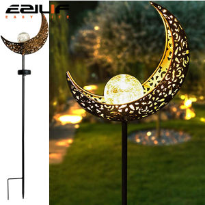 Solar Lawn Moon Sculpture Light Outdoor Courtyard Villa Landscape Plug in Light LED Moon Iron Decoration