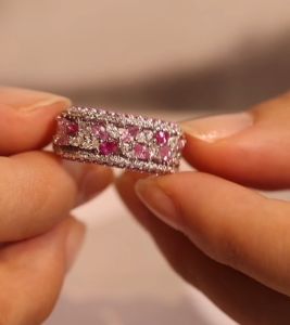 Montagne Jewelry 18k Pure Gold ring for women Fine Jewelry Natural Diamond Pink Sapphire Ring