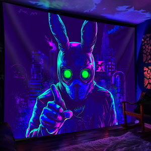 VIKAMA Cyberpunk Mặt Thỏ Chơi Game Thảm Treo Tường Phòng Ngủ Âm Nhạc Thanh Chủ Đề Trang Trí Phòng Khách Vải Polyester
