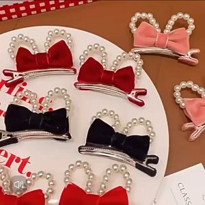 Cặp kẹp tóc tai mèo nhung ngọc siêu xinh phong cách tiểu thư cho bé