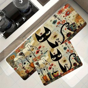 VIKAMA Black Cat Pattern Kitchen Rug Long Carpet Waterproof Bathroom Mat Rug For Bedroom Carpet For Live Room Home Decoration