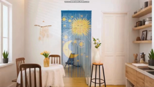 Mành ống trúc rèm ống trúc tự nhiên treo đường luồng lối đi hình mặt trời và mặt trăng (kích thước 90x200 cm)