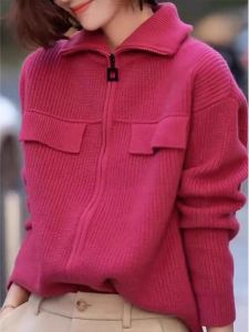 Elegant Unique Lazy Style Zipper Knit Womens Coat