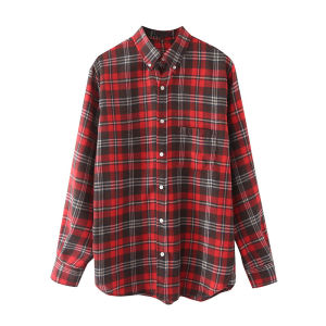 Bm Brandy Bé Gái Trang Web Chính Thức Retro Mỹ Kẻ Caro Cotton Vải Bông Áo Sơ Mi Rộng Rãi Tay Dài Cổ Polo Quần Áo Làm Việc Dành Cho Nữ