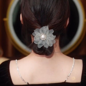 ยางรัดผมลายดอกไม้สำหรับผู้หญิง ยางรัดผมรูปไข่มุกยืดหยุ่นสูง เครื่องประดับผมสไตล์หวานๆ สไตล์เกาหลี ยางรัดผมลายดอกไม้