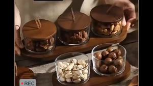 Glass Storage Bottle Divided Dried Fruit Tray with Wooden Lid Dried Fruit Snack Storage Bottle Wooden Tray Household Snack Tray