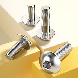 10pcs 304 สแตนเลสสตีลแบนขนาดใหญ่รอบหัวหกเหลี่ยมด้านในสกรู Bolt M6 6 มม.M5 สําหรับรถจักรยานยนต์สกู๊ตเตอร์ ATV Moped พลาสติก