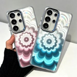 Shiny Holographic Flower Gradient Color Pattern Case For Samsung S26 Ultra S26 + Galaxy S25 Edge S24 FE S23 S22 Protective Cover