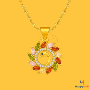 HappyRabbit - Kalung Liontin Merak Warna Permata 5A Zirkon | Titanium Steel 18K Anti Karat HR11021