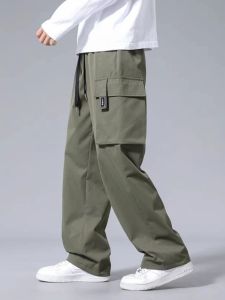 หลวม ชุดทำงานขาตรง กางเกง สำหรับผู้ชาย ฤดูใบไม้ผลิ ฤดูใบไม้ร่วง ลำลอง กีฬา กางเกงขายาว สไตล์แอคทีฟสำหรับวัยรุ่น สวมใส่สบาย หลวม ทรงพอดีตัว กางเกงขายาว