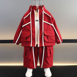 ชุดเสื้อแจ็คเก็ตสีแดงน่ารักสำหรับเด็ก ชุดฤดูใบไม้ผลิและฤดูใบไม้ร่วง เสื้อผ้าเด็กชาย ชุดนักเรียนแฟชั่น ชุดนักเรียนสไตล์เกาหลี