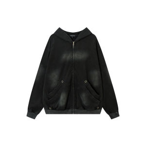 W3 Dark Retro Gradient Distressed Dirty Water Washed Hole Zipper Cardigan Hoodie Loose Hoodie Coat