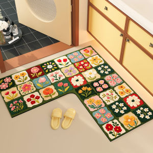 ZHIBAIJIA | Retro Flower L-shaped Silica Gel Water Absorption Slip-Resistant Door Mat