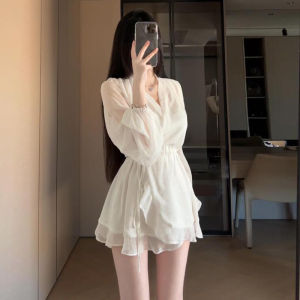 CHANGTONG | French Style Long Sleeve Sunscreen Dress Womens Summer Beach Vacation Fairy Skirt White Moonlight Dreamy Ultra Beautiful Fairy