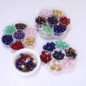 1 Box 7Colors 50Pcs Each 4-10mm Natural Stone Beads Tiger Eye Amethyst Kit Loose Beads for DIY Jewelry Bracelet Necklace Making