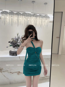 Syj Pure Desire Spicy Girl Off-Shoulder Sash Drifting Dress Womens Waist-Cinching Slimming Bodycon Skirt Casual High Waist Short Dress