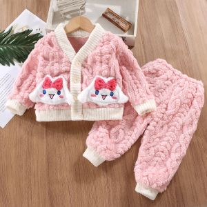 Flannel Thermal Pajama Set Two Pieces