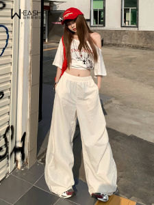White Quick Dry Workwear Casual Pants Womens Autumn New American Style Elastic Cuffed Sports Wide Leg Paratrooper Pants
