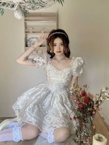 Váy Ngắn Xếp Ly Cổ Vuông Cỡ Lớn Cho Nữ Mùa Hè 2024 Váy Ngắn Xếp Ly Polyester Cạp Cao Tay Ngắn Họa Tiết Hoa