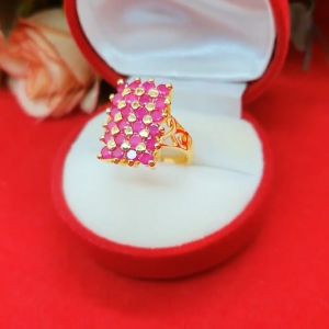 แหวนทองฝังพลอยทับทิม เสริมบารมี ใส่ออกงานได้ ชุบทอง แหวนพลอย แหวนทับทิม งานสวย