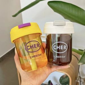 300ml Creative Water Cup With Straw Plastic Tumbler  Outdoor Portable Water Cup Leak-proof Anti-drop