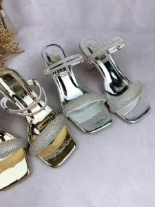 Giày sandal nữ cao gót trong 7p quai ngang full đá lấp lánh quai mảnh đính xoàn 2 kiểu mang SD62 - video ảnh thật