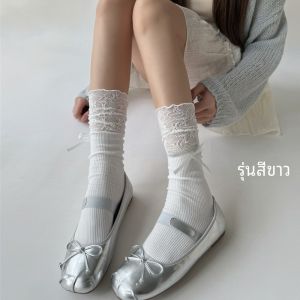 ฤดูร้อน สไตล์บัลเล่ต์บาง ผู้หญิง ผ้าฝ้าย ถุงเท้าที่มี ลูกไม้ ปมผีเสื้อขอบ ถุงเท้าถึงกลางน่อง ถุงเท้า หวาน สไตล์ดูดซับความชื้น