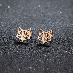 1Pair New Geometry Fox Stud Earrings Stainless Steel Hip hop Mini Cute Animal Head Earings Fashion Jewelry