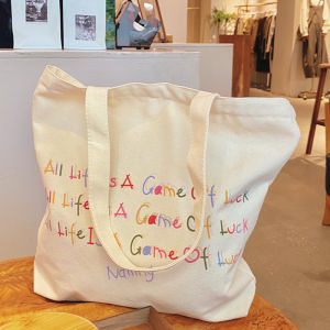Colorful Letter Canvas Bag with Large Capacity for Womens Summer Single Shoulder INS Korean Style Simple Cute Fabric Bag