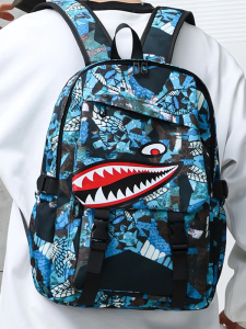 OUDENGPAI | School Backpack For Primary Students Large Capacity Shark Mouth Fashionable Trendy Youth Durable Campus Backpack Double Shoulder Bag