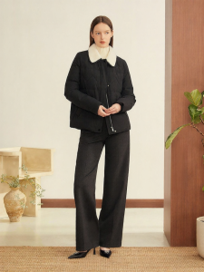 Contrast Color Collar Fleece-trimmed Goose Down Short Jacket