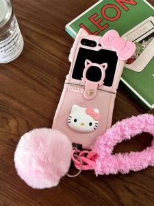 เคสโทรศัพท์มือถือลายแมวเคต 3 ซีรีส์ ZFlip7 ZFlip6 ZFlip5/4 Flip3 ป้องกันการตกหล่น ปกป้องจอ สายรัดข้อมือ ลายการ์ตูนน่ารัก